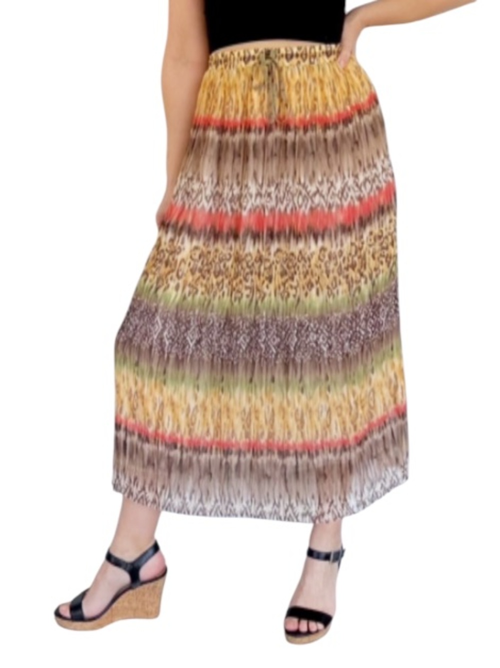 Alfred Dunner tribal leopard stripe colorful print pleated midi skirt size 10